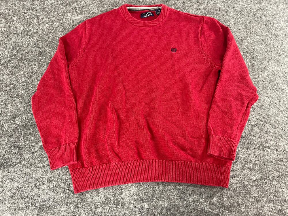 CHAPS Sweater Mens Large Crew Neck Pullover Red Heavyweight Knit N117